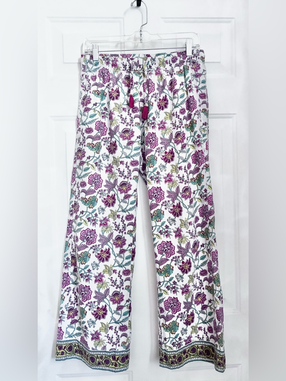 Cost Plus World Market Kids Floral Pajama Pants - White with Purple & Teal
